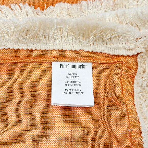 Pier 1 Imports Cloth Napkins Set of 4 20x20 Peach White Fringe 100% Cotton India - Picture 5 of 5